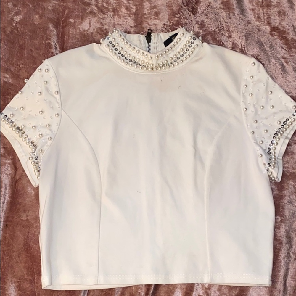 White pearl crop top